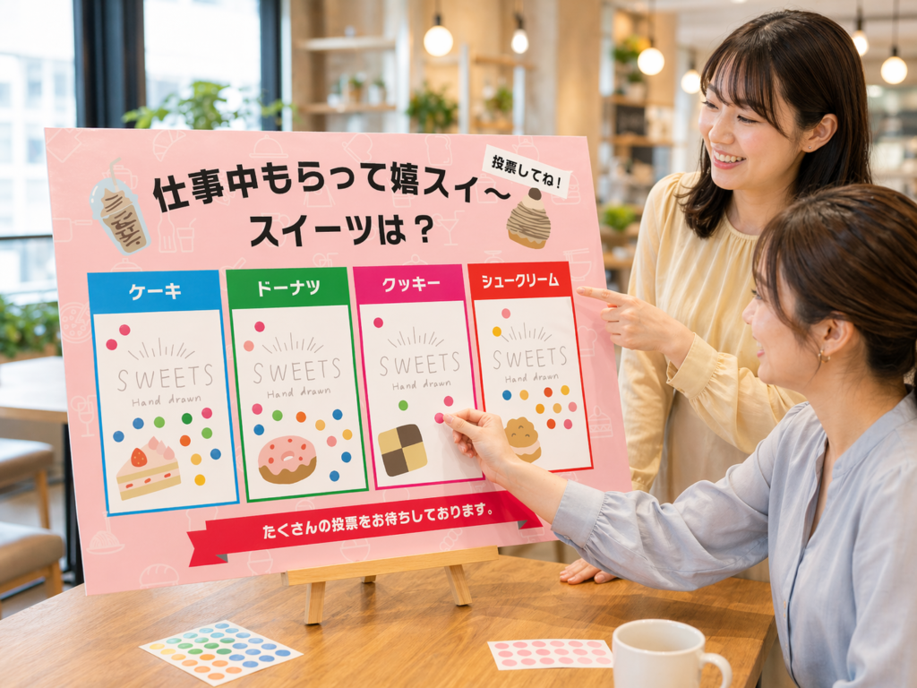 投票パネルにシールを貼る様子